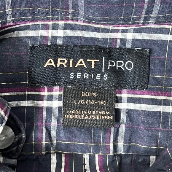 ARIAT PRO SERIES Boys Plaid Long Sleeve Button Down Shirt Size L 14-16 - Picture 3 of 7